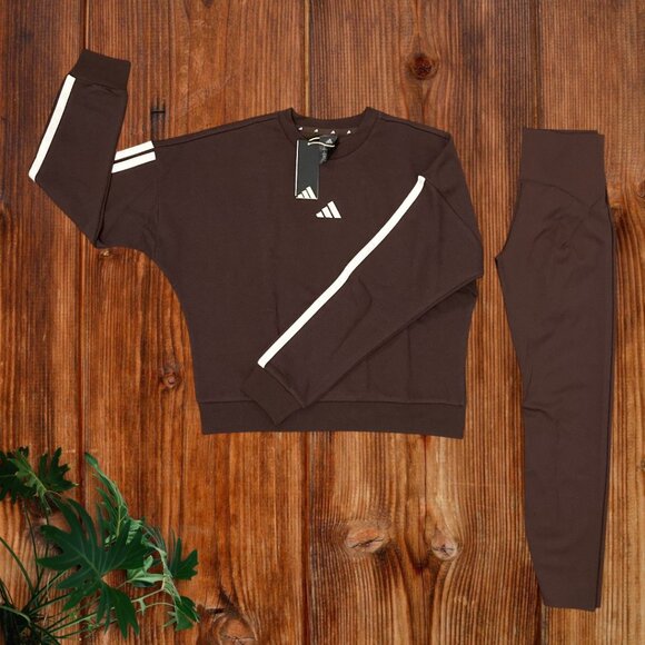 NWT ADIDAS 2 PIECE CHOCOLATE SWEATSHIRT AND LEGGINGS MATCHING SET WOMENS SIZE M - Picture 3 of 5